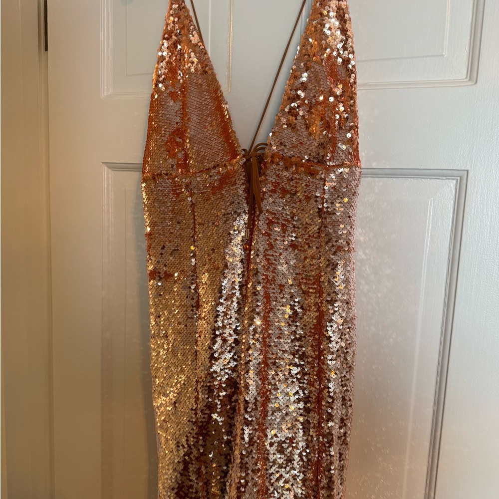 Sabina Musayev Dress in Gold and Bronze